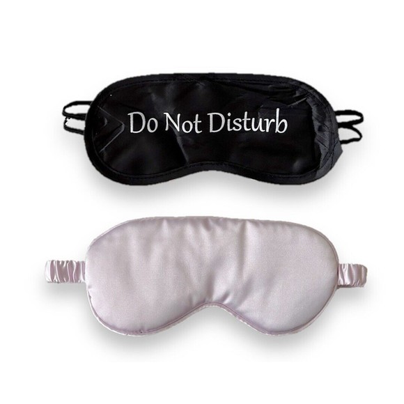 Set Of 2 Sleep Masks Purple & Black Sleeping Silk Night Eye Mask Do Not Disturb - Picture 1 of 2